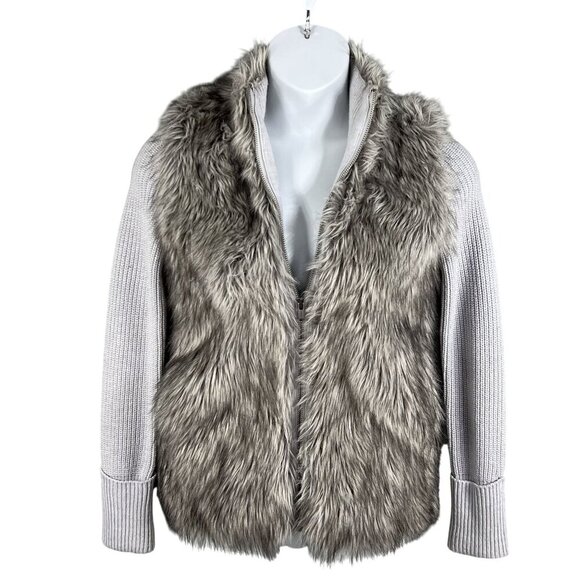 Express Womens S Oversized Merino Wool Blend Faux Fur Sweater Vest Knit Sleeves - Picture 4 of 16